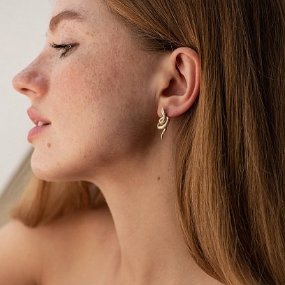 Сережки "Змії" у жовтому золоті (білі фіаніти) с08469 №3