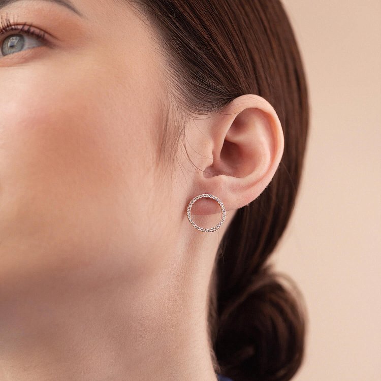 Серьги - пусеты "Круговорот" с фианитами 1.6 см (желтое золото) с08376 от ювелирного магазина Оникс - 2