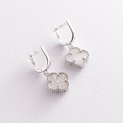 Сережки "Конюшина" в білому золоті (перламутр) с07115 №4