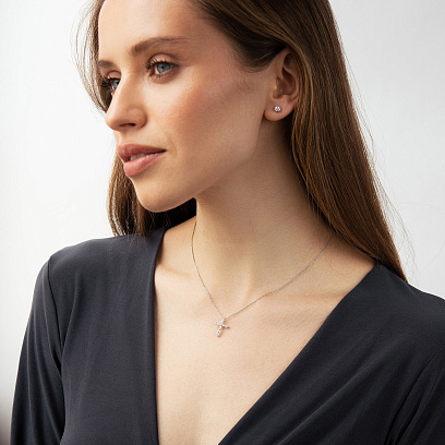 Хрестик у білому золоті з діамантами пб0398lg №2