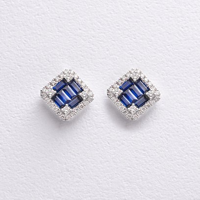 Золотые серьги - пусеты с бриллиантами и сапфирами сб0588mi