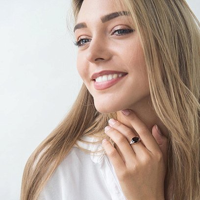 Золотое кольцо (дымчатый кварц, фианиты) к03056 №7