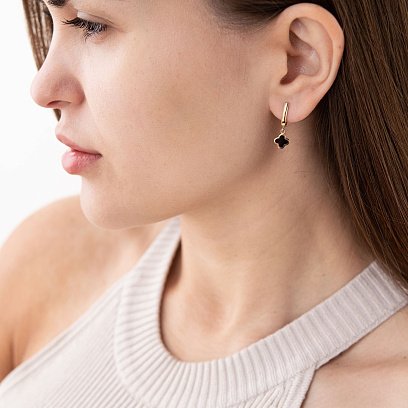 Серьги "Клевер" в желтом золоте (эмаль) с07534 №4