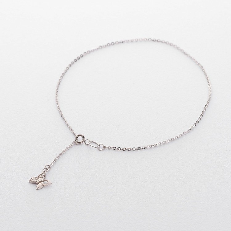 Золотой браслет на ногу "Бабочка" (фианит) б03702 от ювелирного магазина Оникс - 2