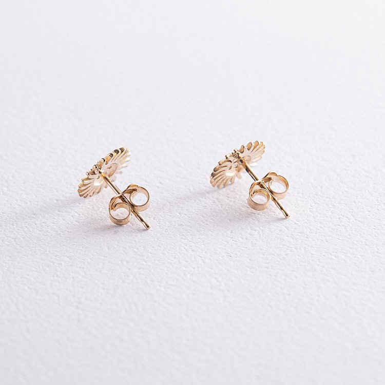 Сережки - пусети "Соняшники" у жовтому золоті (фіаніти) с08004 від ювелірного магазину Онікс - 2