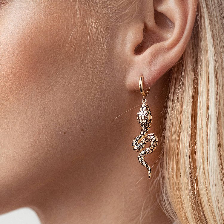 Золотые серьги "Змеи" (эмаль) с07710 от ювелирного магазина Оникс - 4