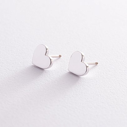 Сережки - пусети "Сердечки" у білому золоті с08297 №5