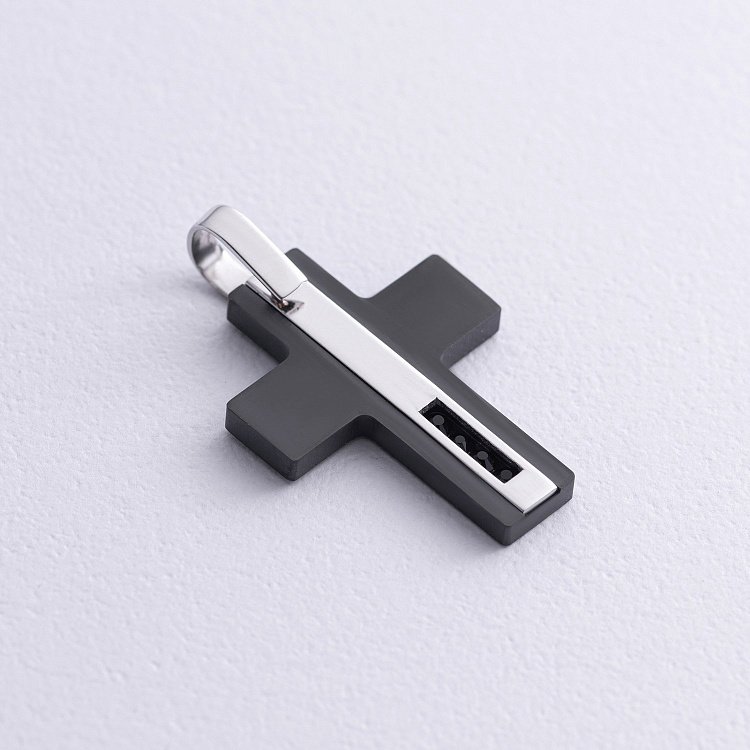 Хрест із білого золота (циркон, фіаніти) 403-00006/1 від ювелірного магазину Онікс