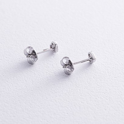 Сережки - пусети "Сердечки" у білому золоті (фіаніти) с07936 №3