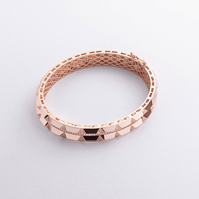 Жесткий браслет "Charlotte" с фианитами (красное золото) б05491 №4