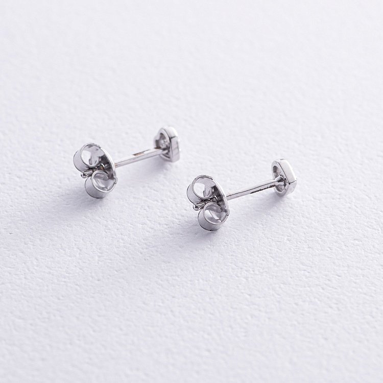 Сережки - пусети "Сердечки" у білому золоті (фіаніти) с07936 від ювелірного магазину Онікс - 2