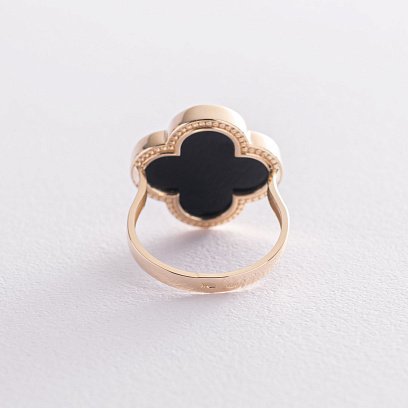 Золотое кольцо "Клевер" с ониксом к06750 №4