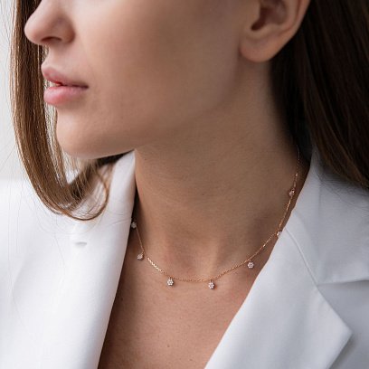 Кольє "Квіточки" з фіанітами (червоне золото) кол01758 №2