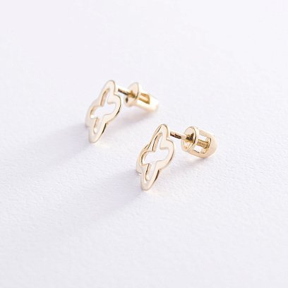 Сережки - пусети "Конюшина" в жовтому золоті с06950 №6