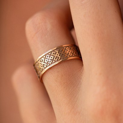 Обручальное кольцо "Вышиванка" в красном золоте 240521300 №4