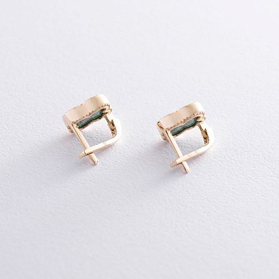 Сережки "Конюшина" в жовтому золоті (малахіт) с06901 №3