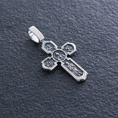 Православний срібний хрест "Розп'яття Христове. Ікона Божої Матері" 133240 №5