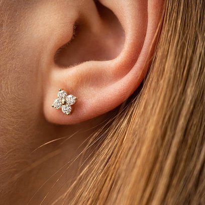 Золотые серьги - пусеты "Клевер" с бриллиантами 322913121 №2