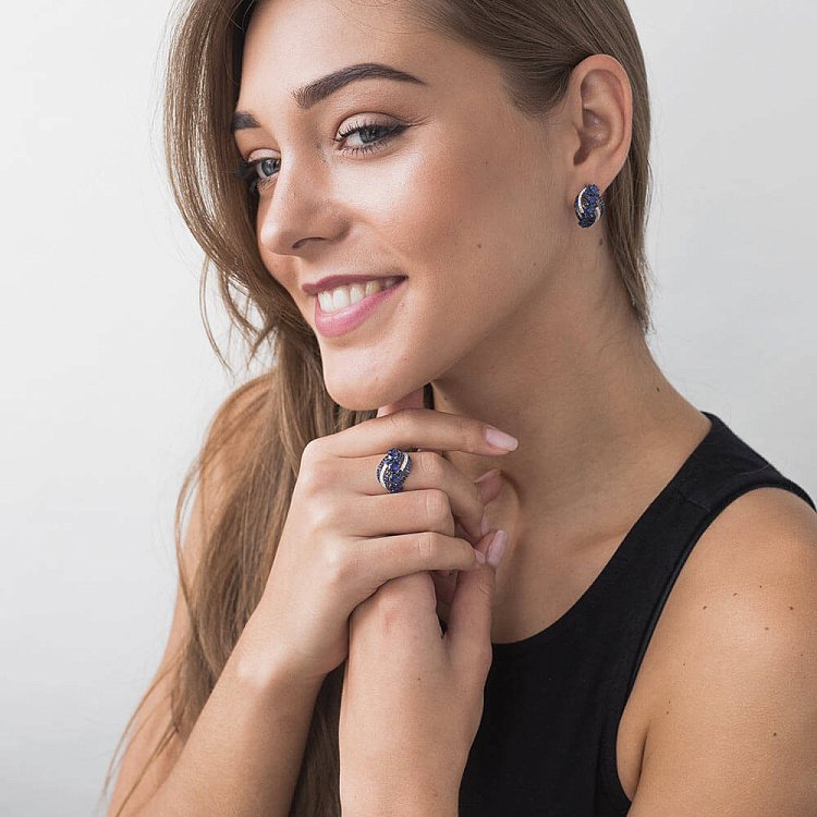 Золотые серьги с сапфирами и бриллиантами сб0069gm от ювелирного магазина Оникс - 3