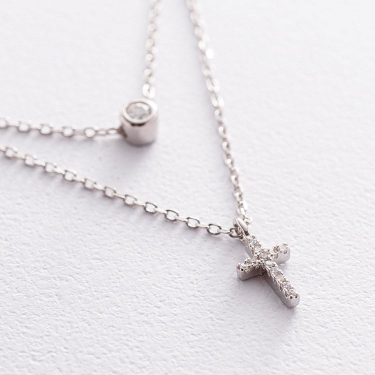Срібне кольє "Хрестик" з фіанітами 181128 від ювелірного магазину Онікс - 3