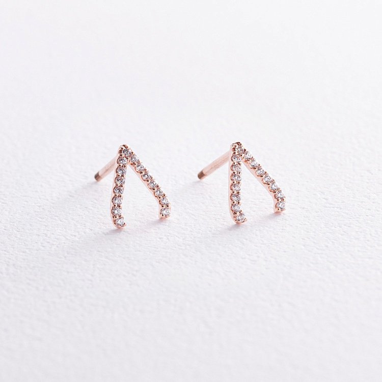 Сережки - пусети "Акцент" з фіанітами (червоне золото) с08473 від ювелірного магазину Онікс - 2