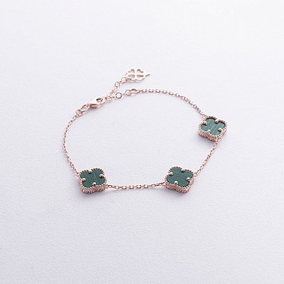 Браслет "Клевера" с малахитом (красное золото) б05442