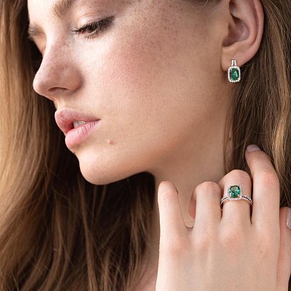 Золотое кольцо с фианитами и празиолитом к04646 №3