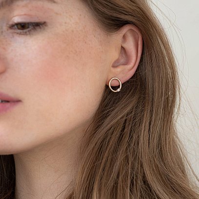 Сережки - пусети "Удача" в червоному золоті (фіаніти) с06927 №2