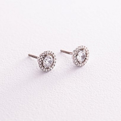 Срібні сережки - пусети 2 в 1 з фіанітами 572