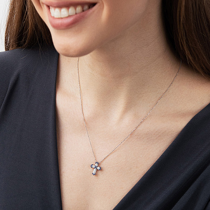 Хрестик у білому золоті (діаманти, сапфіри) пб0389ca №4