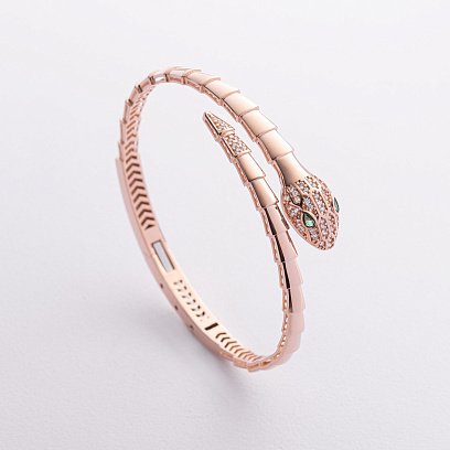 Жорсткий браслет "Змія" у червоному золоті (фіаніти) б05511