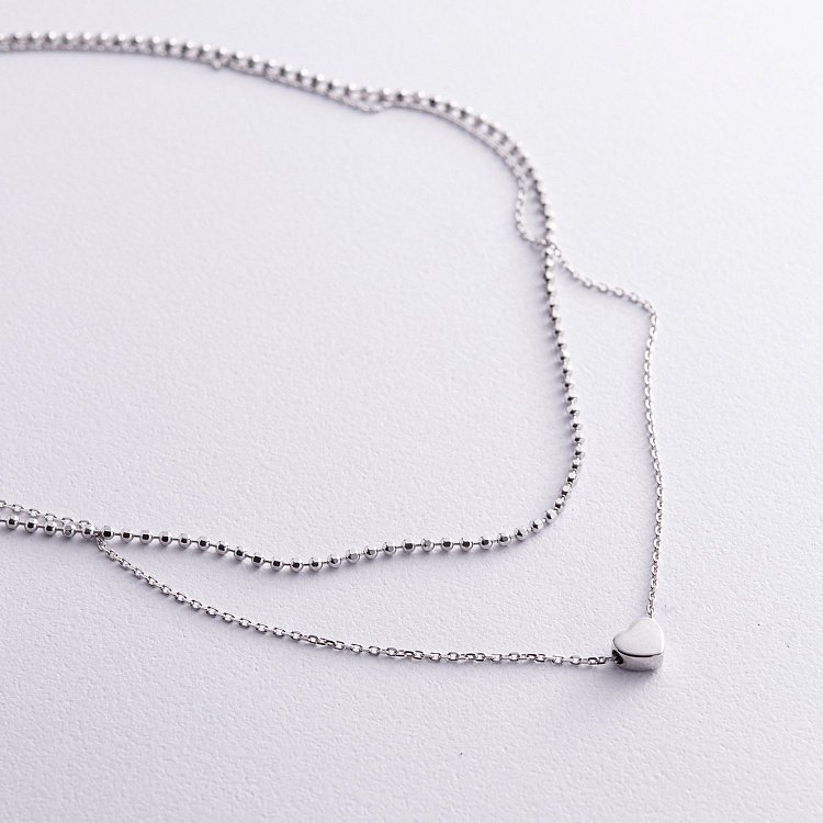 Подвійне срібне кольє "Сердечко та кульки" 908-01065 від ювелірного магазину Онікс - 2