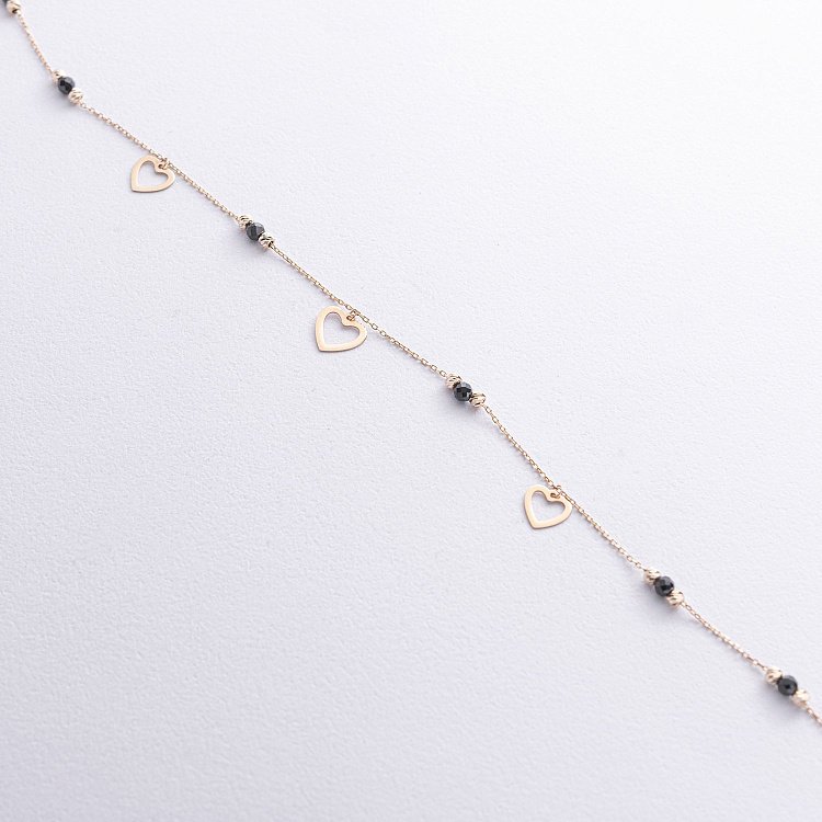 Золотий браслет "Сердечки" (фіаніти) на ногу б04902 від ювелірного магазину Онікс - 2