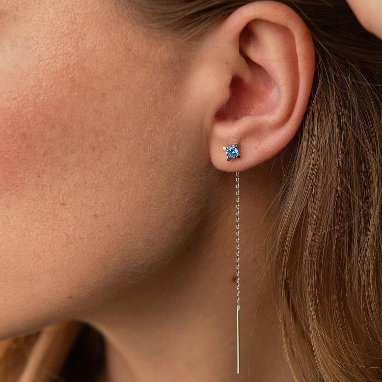 Сережки - протяжки у білому золоті (блакитні та жовті фіаніти) с08122 від ювелірного магазину Онікс - 1