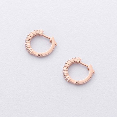 Серьги - кольца с фианитами (красное золото) с09170 №3