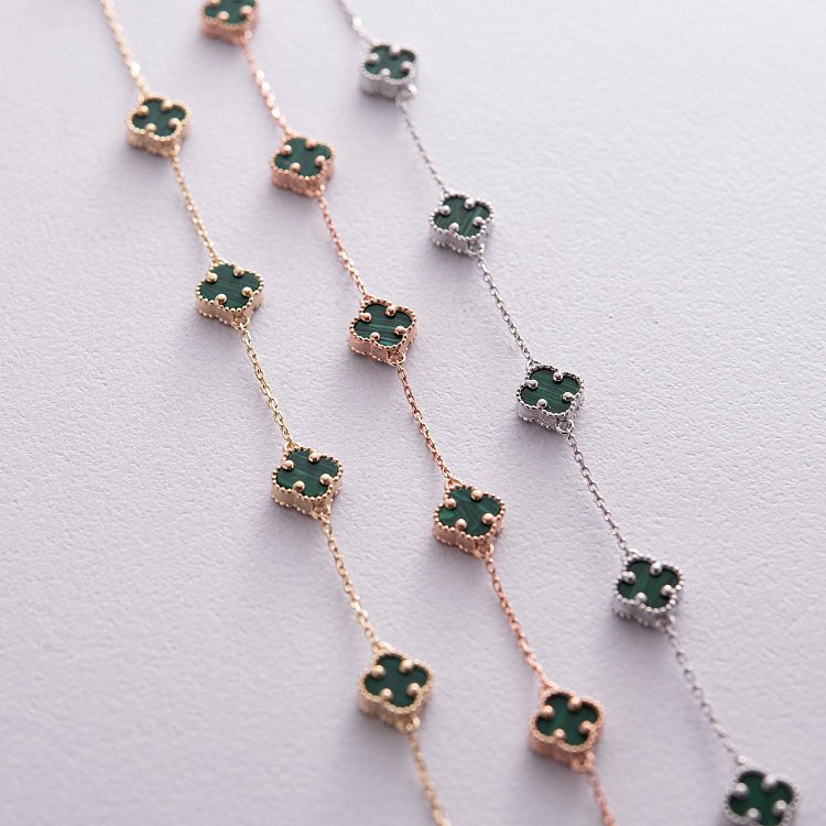 Браслет "Клевер" с малахитом mini (белое золото) б05250 от ювелирного магазина Оникс - 7