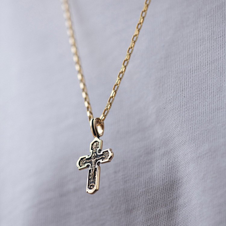 Хрест "Розп'яття" у жовтому золоті п03876 від ювелірного магазину Онікс - 1