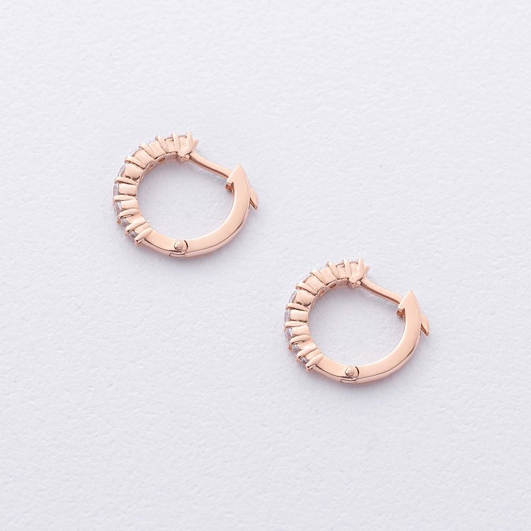 Серьги - кольца с фианитами (красное золото) с09170 от ювелирного магазина Оникс - 2