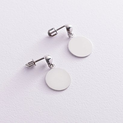 Серьги-пусеты "Монетки" в белом золоте с06982 №2