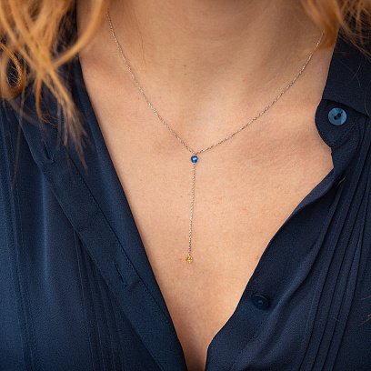 Кольє - краватка "Кольори сво﻿боди" у білому золоті (фіаніти) кол02328 №2