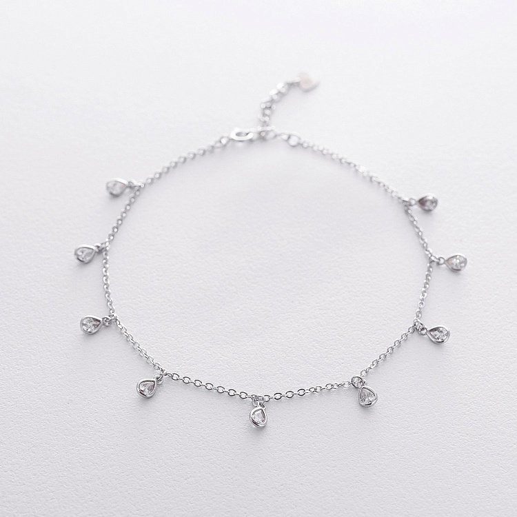 Срібний браслет на ногу "Танець крапель" (фіаніт) 141321 від ювелірного магазину Онікс