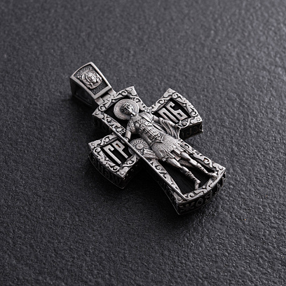 Серебряный крест "Иисус Христос. Георгий Победоносец" с эбеновым деревом 1799 №4