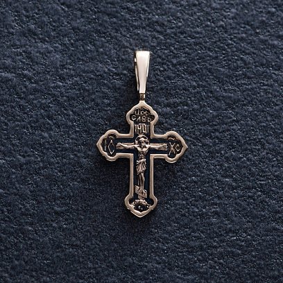 Золотий хрестик "Розп'яття. Спаси і Збережи" з чорнінням п03877 №5