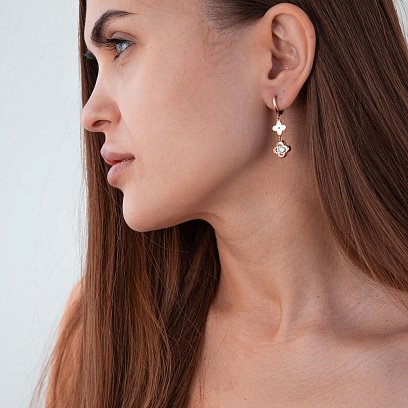 Золоті сережки "Конюшина" з фіанітами с04859 №2