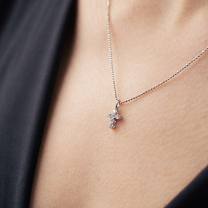 Крестик в белом золоте с бриллиантами пб0385cha №2