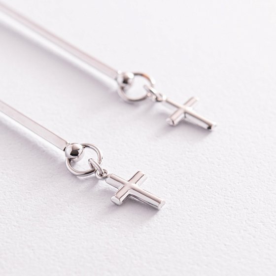 Сережки з хрестиками у білому золоті с07811 №2