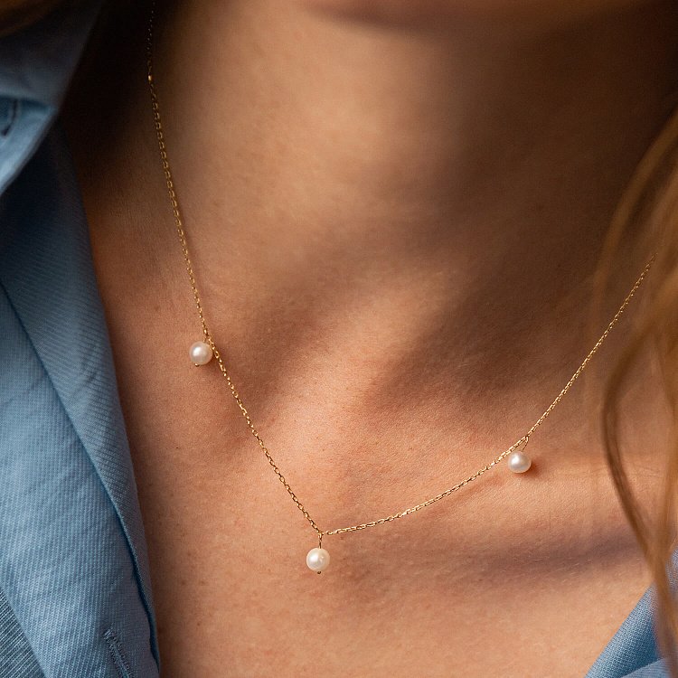 Колье с жемчугом (желтое золото) кол02397 от ювелирного магазина Оникс - 3