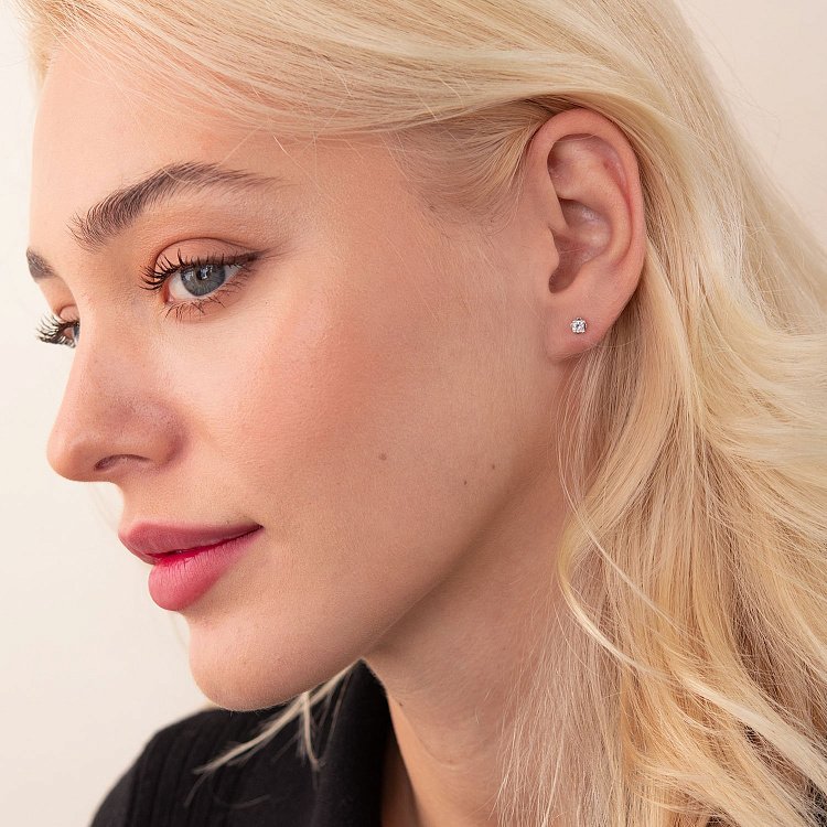 Серебряные серьги - пусеты (фианиты) 121893 от ювелирного магазина Оникс - 3