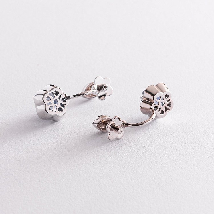 Золоті сережки - джекети "Квіточки" з синіми сапфірами с1005 від ювелірного магазину Онікс - 6