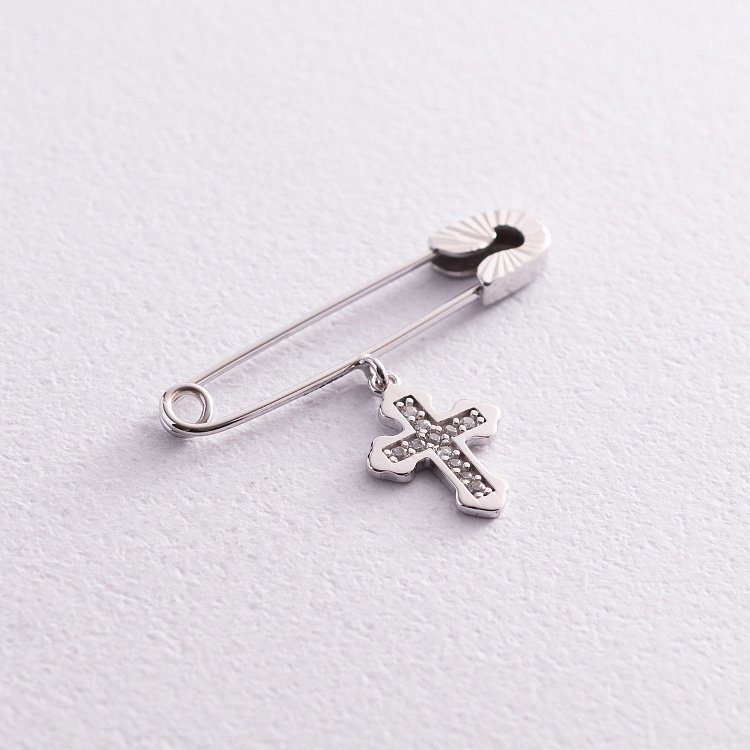 Золотая булавка с крестиком (фианиты) зак00320 от ювелирного магазина Оникс